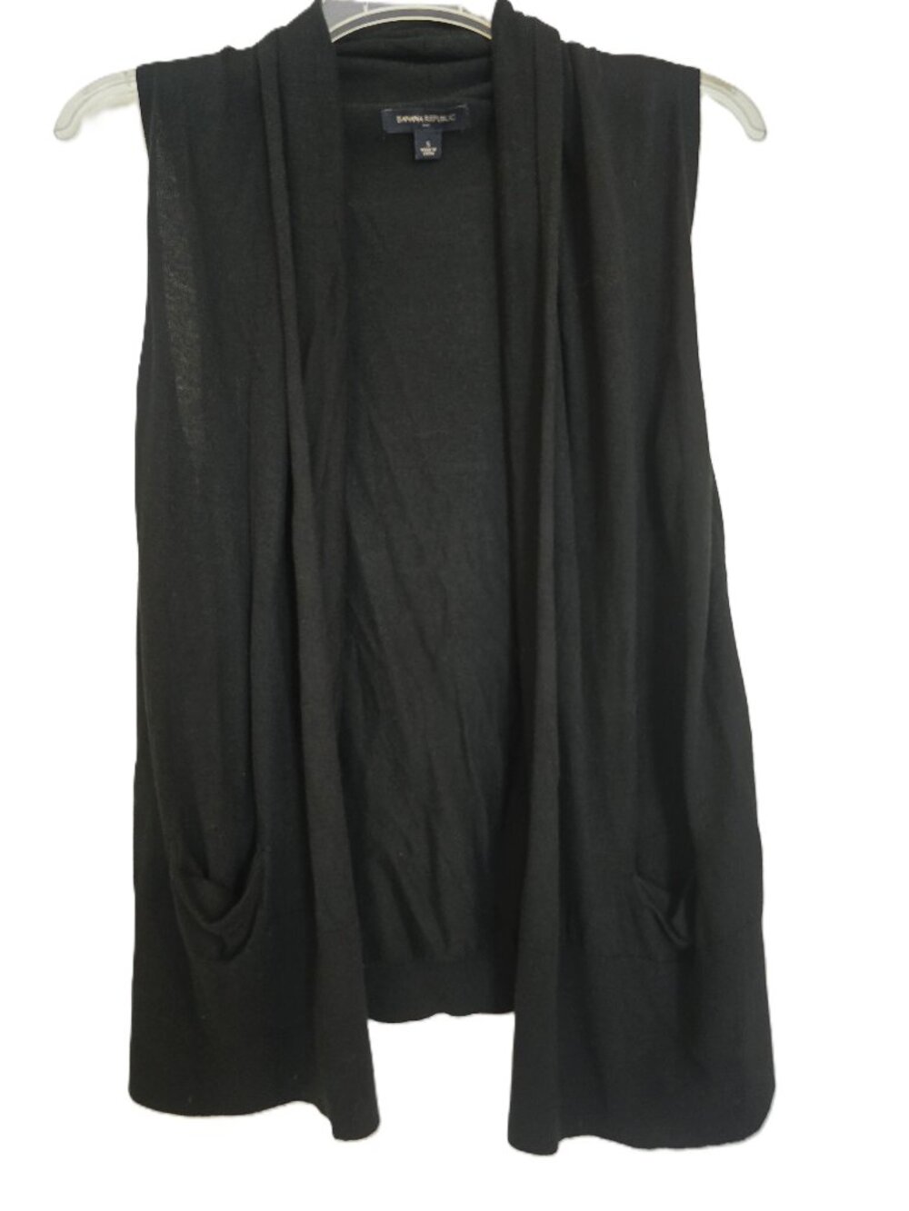 Banana Republic Black Drape Front Sleeveless Cardigan Vest Pocket Small